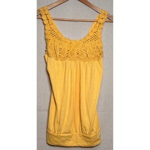 Blu Heaven Yellow Crochet Lace Rosette Tank Top Womens Medium Boho